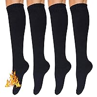 Warm Thick Knee High Socks for Women, 4 Pairs Cotton Cushioned Long Socks for Running Hiking Skiing Gifts