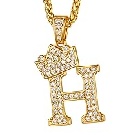 Suplight Crown Initial Letter Necklace, 18K Gold Plated Cubic Zirconia CZ Pave Monogram Pendant with 22