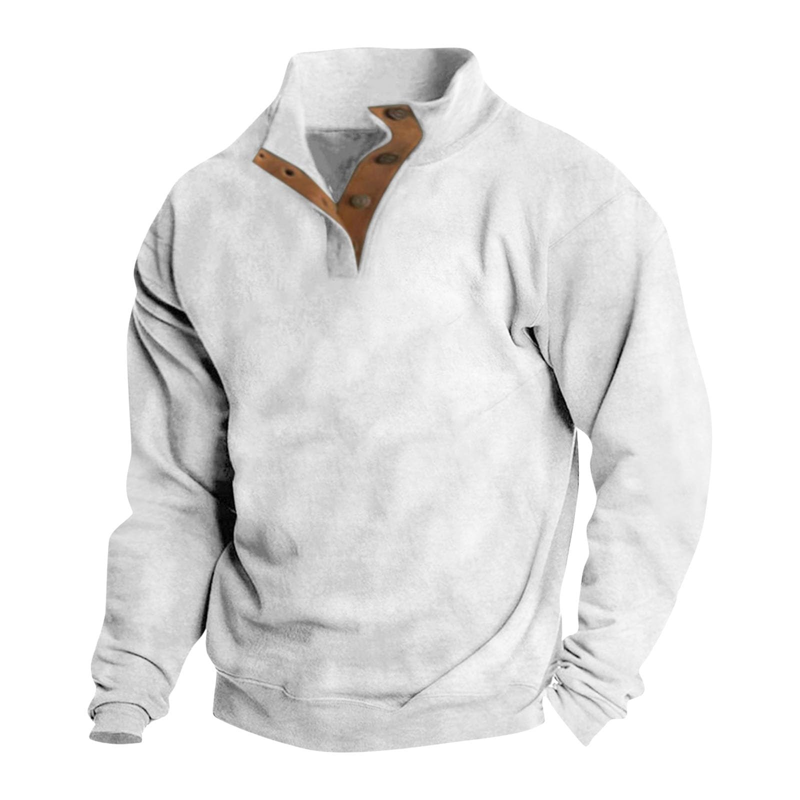 Buy FSAHJKEE Men's Sweatshirt Fall Fashion 2023 Long Sleeve Stand Collar  Shirt Button Down Sweatshirt Top with Kangaroo Pockets