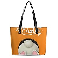 Womens Handbag Happy Easter Bunny Leather Tote Bag Top Handle Satchel Bags For Lady
