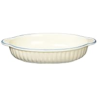 Banko Ware 12475 Oven-safe, Color Line, Oval Au Gratin Plate, Blue Line, Tableware, Pottery, Microwavable, Made in Japan