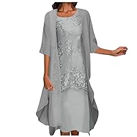 Work Dresses for Women 2024,Women Casual Embroidery Dress Round Neck Elegant Dress Half Sleeve Chiffon Shawl p
