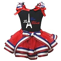 Petitebella Vive La Liberté Black Shirt RWB Stripes Petal Skirt Set Nb-8y