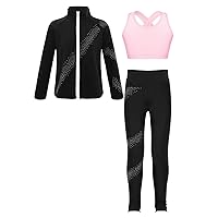 Big Girl's Active Set Gymnastic Workout Crop Tops with Athletic Leggings Tracksuit Dance Outfit Activewear