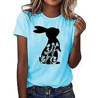 XJYIOEWT Womens T Shirts Pack Cotton Easter Womens Short Sleeve Crew Neck Rabbit Bunny Printed T Shirt Top Casual Slim