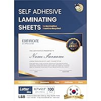 No Heat Laminating Sheets Self Sealing 8.5 x 11 Inch, 100 Pack, 4mil Thickness, Transparent, No Machine Self Adhesive Laminating Sheets, Protect documents and Photos [Letter Size] by HA SHI