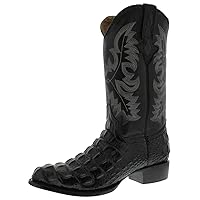 Mens Western Cowboy Boots Black Leather Alligator Back Pattern Round Toe