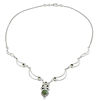 NOVICA Handmade .925 Sterling Silver Peridot Pendant Necklace Turquoise from India Reconstituted Green Greenery Birthstone 'Radiant Princess in Green'