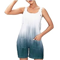 Women's Sleeveless Rompers Casual Scoop Neck Plain Shorts Jumpsuits Tie Dye Overalls with Pockets 2024 Summer Outfits