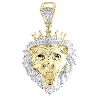 Lion Head Pendant W/18 Chain 1.26 Cts Round White Sim Diamond in 14K Yellow Gold Plated Silver