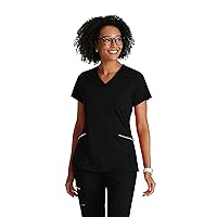 BARCO One Performance Knit Victory Top for Women - V-Neck with Overlap, Angled Zipper Waist Pockets Women's Scrub Top