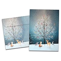 Tree-Free Greetings Holiday Card 10 Pack & Matching Envelopes, Eco Friendly, Made in USA, 100% Recycled Paper, 5”x7”, Bird Tree (HB53474)