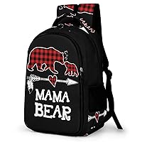 Red Plaid Buffalo Mama Bear Travel Backpack Double Layers Laptop Backpack Durable Daypack for Men Women