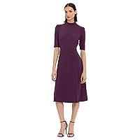 Donna Morgan Women's Mock Neck Crepe Fit and Flare Dress Career Office Workwear Desk to Dinner Guest of