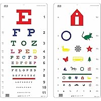 Traditional Snellen Color & Kindergarten Color Distance Vision Eye Chart 20 Feet 22 x 11 Inch (2 Count, Pack of 1)
