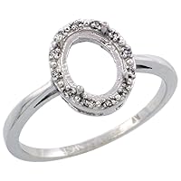 Silver City Jewelry 10k White Gold Semi-Mount Ring (8x6 mm) Oval Stone & 0.02 ct Diamond Accents, Sizes 5-10