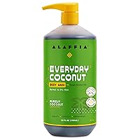 Alaffia Sensitive Skin Body Wash Pack, Everyday Coconut Body Wash for Men & Women, Natural Body Wash with Plant Based Ingredients, Coconut Oil, Coffee, Vitamin E, Purely Coconut, 32 Fl Oz