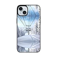 Winter Old Cable Ski Lift Print for iPhone 15 Soft Glass Case Back+Soft Silicone TPU Shock Protective Case