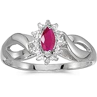 14k White Gold Marquise Ruby And Diamond Ring