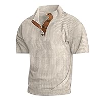Mens Button Up Collared Corduroy Shirts Short Sleeve Ribbed Knit Camp Beach Shirts Basic Athletic Golf Polos Shirt