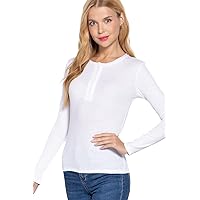 Women's Long Sleeve Crew Neck with Button Placket Rib Knit Top