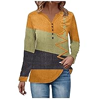 Womens Fall Blouses Button Ethnic Floral Sexy Tops V Neck Long Sleeve Business Henley Shirt Plus Size Tunic Tops