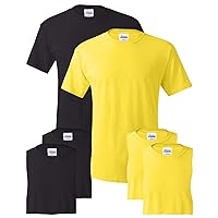 Hanes mens 5.2 oz. ComfortSoft Cotton T-Shirt(5280)-BLACK/YELLOW-3XL-3PK