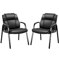 Sweetcrispy Waiting Room Chairs Set of 2, Office Desk Guest Chair with Padded Arms for Elderly Home Reception Area Conference Room Lobby Side, Big and Tall PU Leather Without Wheels, Black