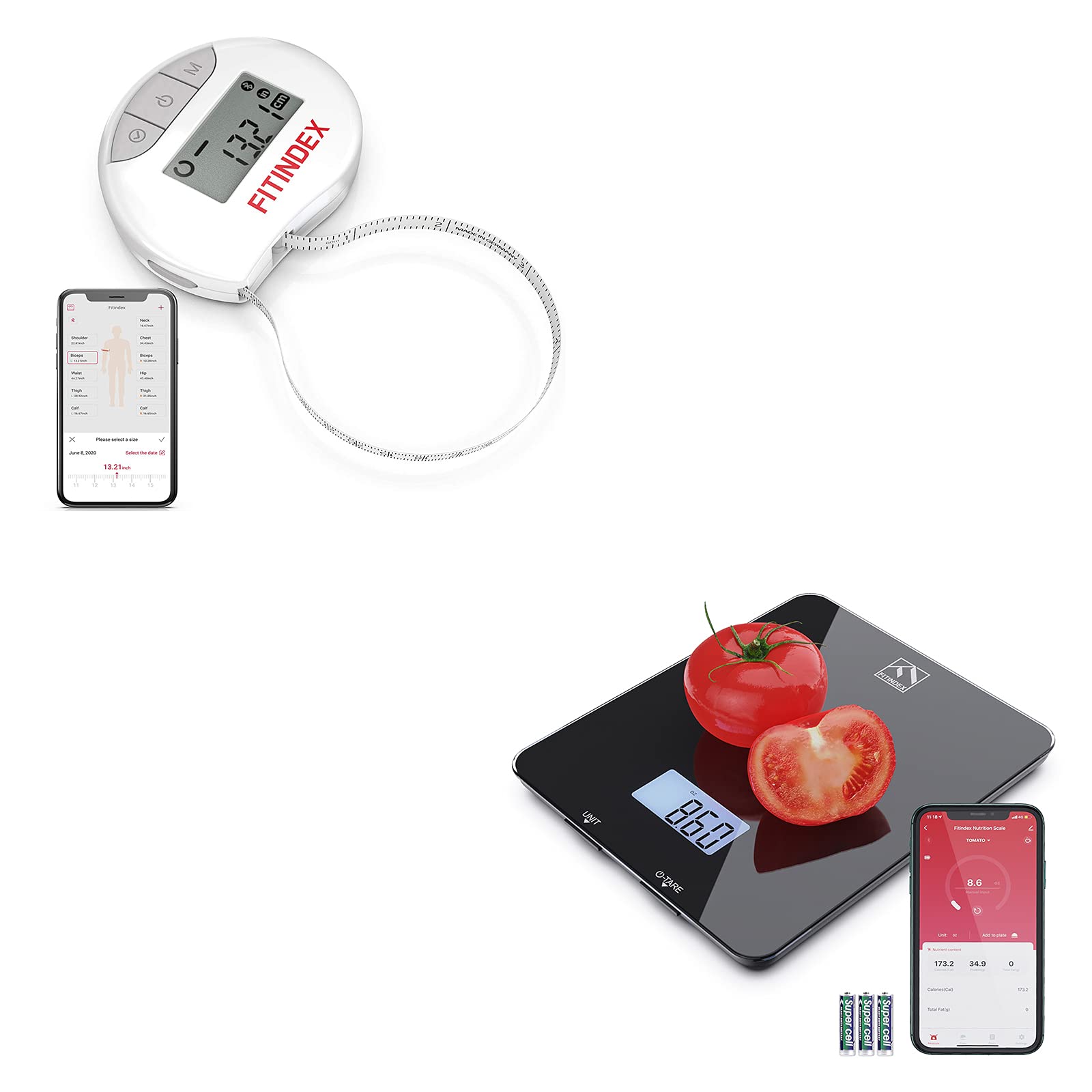 FITINDEX Bluetooth Digital Measuring Tape for Body & Smart Food Nutrition Scale