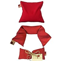 Cherry Pit Pillow Gift Set-Red Denim 3-Pack: Square, Eye Pillow, Neck Wrap, Hot/Cold Therapy, Hot Cherry Stones Heating Pad, Microwavable/Freezable/Washable, Pain/Muscle/Arthritis Relief, FSA/HSA