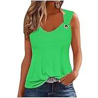 Womens Tank Tops Summer Relaxed Fit Sleeveless Printed Tunic Tops 2024 Stylish V Neck Blouse Tops Loose Breathable Shirts