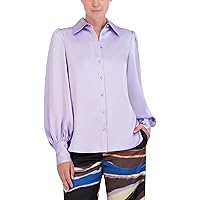 BCBGMAXAZRIA Women's Long Balloon Sleeve Collar Neck Satin Shirt