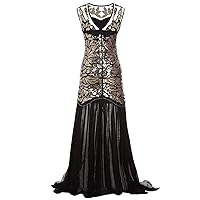 Women's Elegant V-Neck Sleeveless Sequin Sheer Mesh Patchwork Evening Party Dress Cocktail Wedding Guest Chiffon Dress