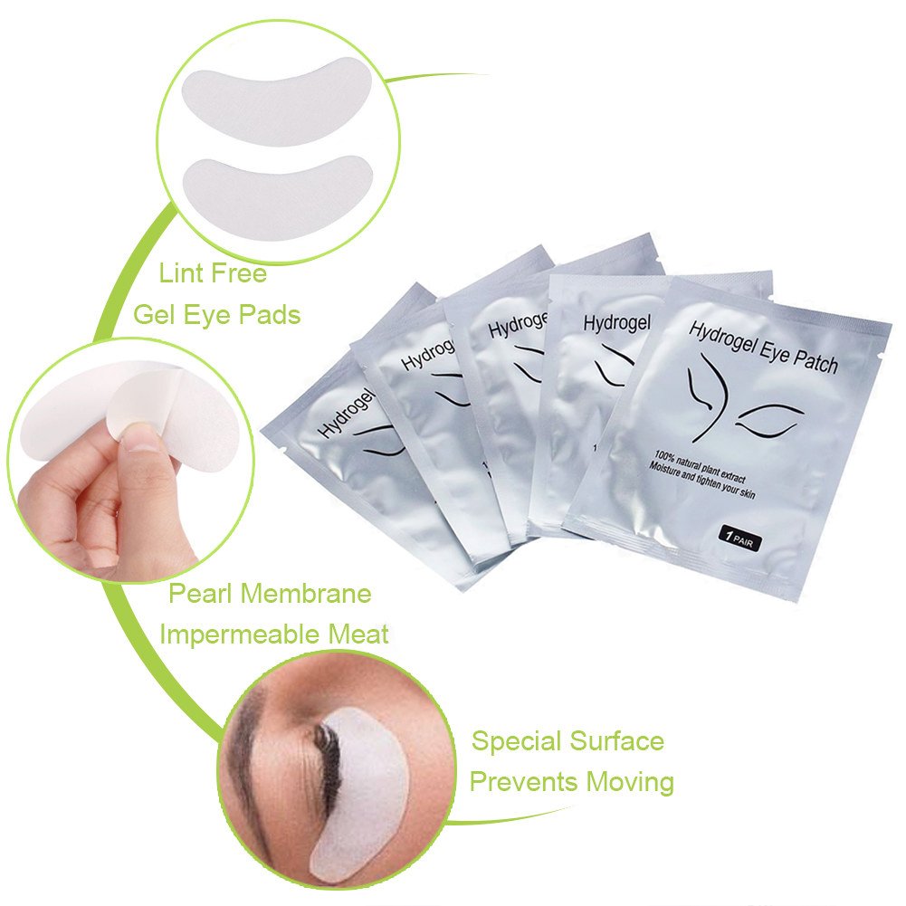 Qleng 110 Pairs Eyelash Extension Gel Patches Kit, Lash Extension Lint Free Under Hydrogel Eye Mask Pads Beauty Tool with Transparent Cosmetic Bag