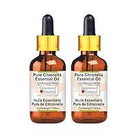 Pure Citronella Essential Oil (Cymbopogon nardus) with Glass Dropper Steam Distilled (Pack of Two) 100ml X 2 (6.76 oz)