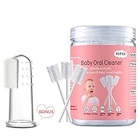 Baby Tongue Cleaner, Baby Toothbrush, 42Pcs Disposable Infant Toothbrush Clean Baby Mouth,Gauze Gum Cleaner Baby Oral Cleaning Stick Dental Care for 0-36 Month Baby+Free 1 Finger Toothbrush