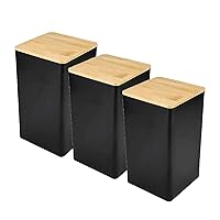 Black Tea Coffee Sugar Canisters, 3 PCS Black Canisters Tea Coffee Sugar Sets, Tea Coffee and Sugar Canisters Set with Wood Lids, Space Saving Canister Sets for Kitchen Counter