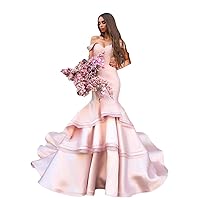 Women's Off The Shoulder Mermaid Prom Evening Party Dresses Tiered Formal Dress
