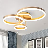 Modern LED Ceiling Light, Antique Brushed Golden Ring Flush Mount Ceiling Chandelier 66W with Remote Control for Living Dining Room Bedroom Entryway, Warm White 3000K