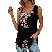 Square Neck Tank Top Women Floral Sleeveless Tunic Tops Hide Belly Pleated Tanks Summer Trendy Loose Fit Vest Shirt