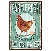 GLOBLELAND Farm Fresh Eggs Metal Signs Farm Fresh Eggs Signs 8ﾗ12inch Funny Chicken Coop Signs Outdoor Wall Decor Art, Iron Farmhouse Sign