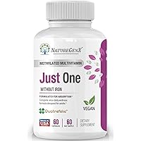 Just One Daily Methylated Multivitamin - 60 Caps Pure Methyl B12, Methylfolate MTHFR Support Supplement Iron Free Methylated Vitamins for Men & Women 2 Months Supply Gluten Free