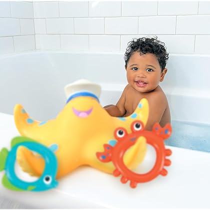 Nuby Starfish Ring Toss Bath Toy, Includes 3 Toss Rings (Crabfish, Tropical Fish and Seahorse)