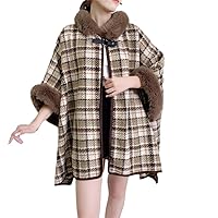 Winter Warm Thick Batwing Sleeves Horn Buckle Loose Cloak Small Fragrant Wind Poncho Women Overcoat