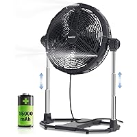 Geek Aire Battery Operated Fan with Adjustable Height and tilt, 16'' Portable Rechargeable High Velocity Misting Floor Fan with Detachable Battery, Up to 10 Hours for Outdoor Patio and Camping Gear