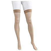 Sheer Compression Stockings for Women, 15-20 mmHg Support, Medium Denier, Thigh High, Closed Toe, Beige, X-Large