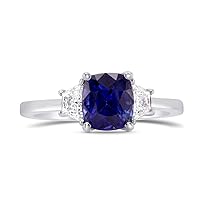 Leibish & co 2.16Cts Sapphire Side Diamonds Engagement 3 Stone Ring Set in Platinum & 18K Loose Stone Gift For Her Real Engagement Birthday Wedding Anniversary Natural