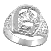 Sterling Silver Horseshoe Ring for Men Horse Head Polished Finish 5/8 inch wide sizes 8 - 13