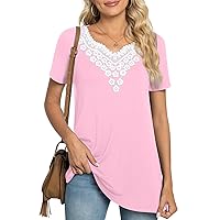 Anydeer Womens Tunic Tops Fashion T-Shirts V-neck Lace Blouses Pleated Tee Casual With Leggings