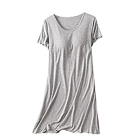 Womens Soft Nightgown Short Sleeve Nightshirt with Built in Bra Solid Sleepwear Comfy Lounge Night Shirts Homewear Pajamas
